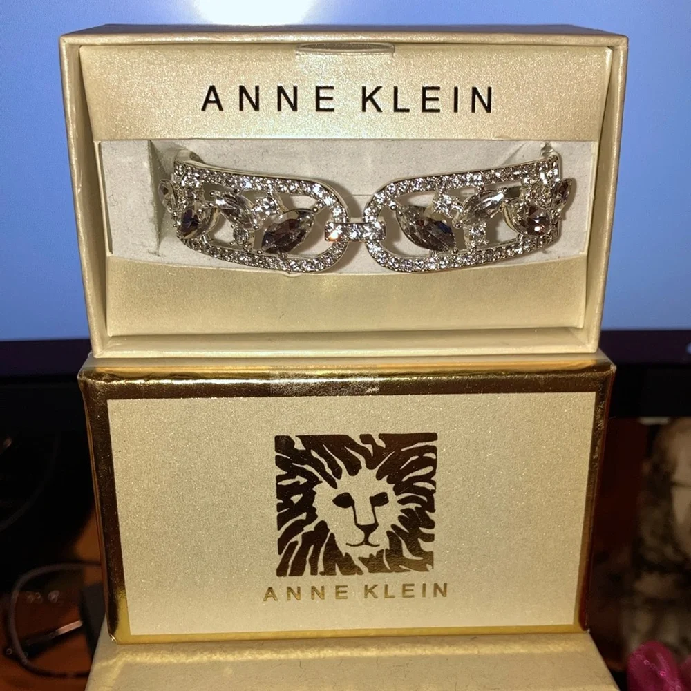 Silver Tone Oval Navette Stone Hinged Boxed Bracelet